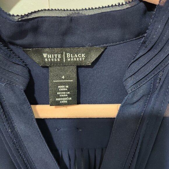 White House Black Market Navy Blue Sheer Button Down Long Sleeve Blouse - Size 4 - Picture 2 of 6